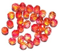 25 8mm Faceted Tri Tone Crystal/Orange/Cherry Firepolish Beads